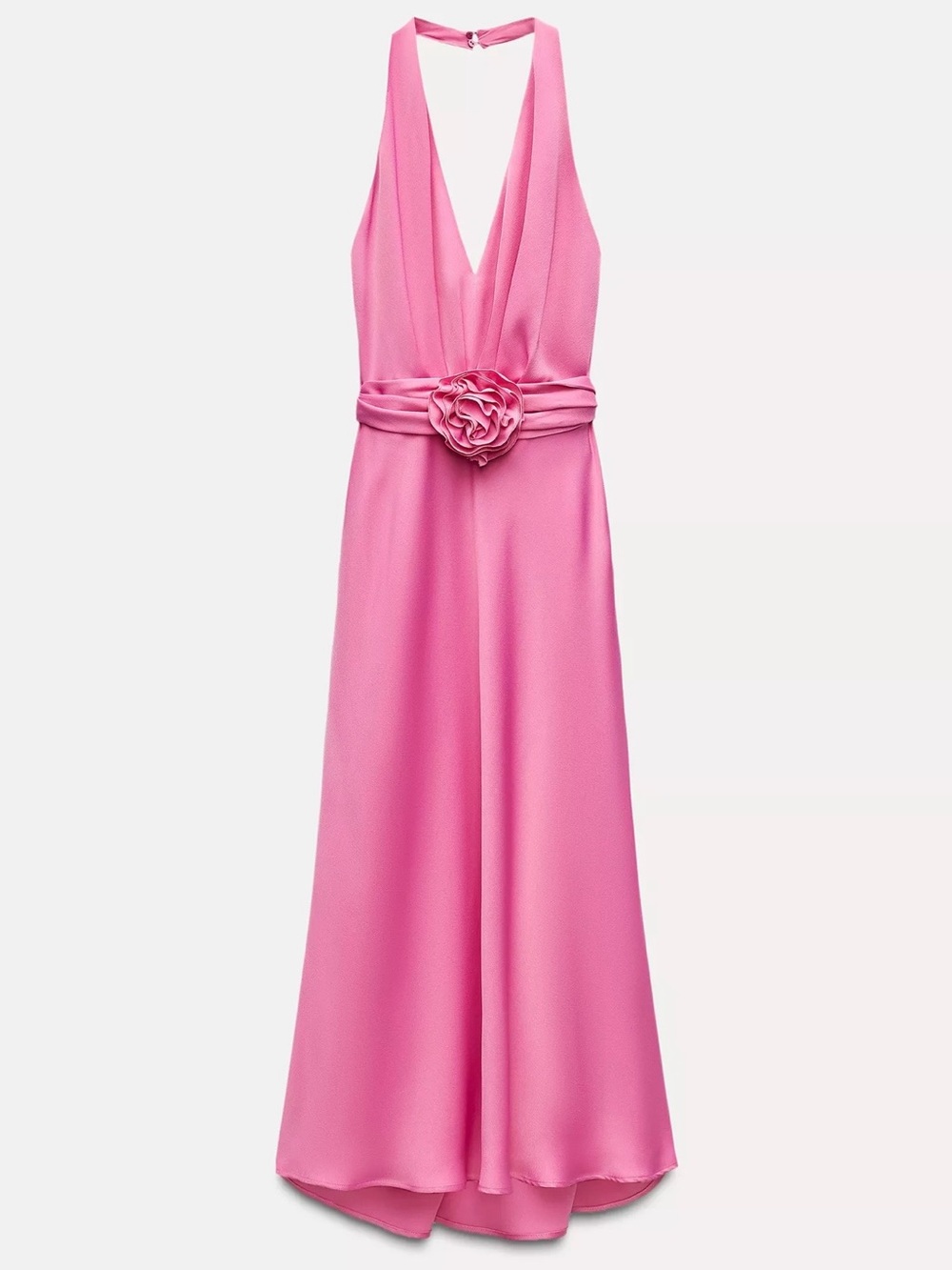 Zara Pink Halter Dress with Floral Waist Accent